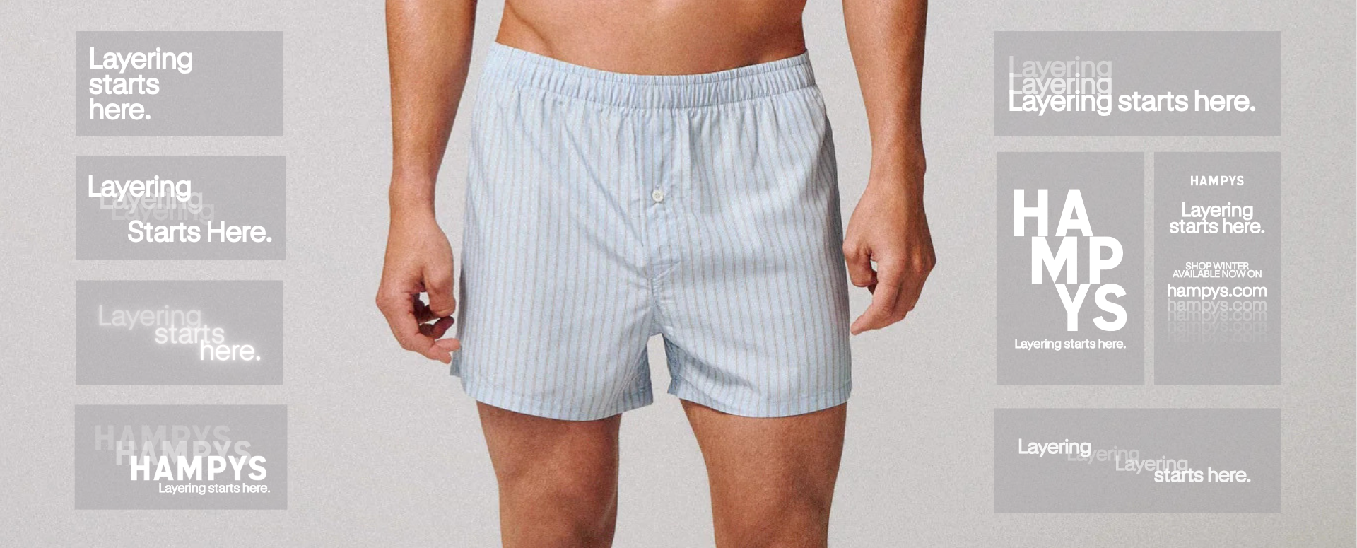 Examples of winter layering shaping the campaign messaging around Hampys boxer shorts