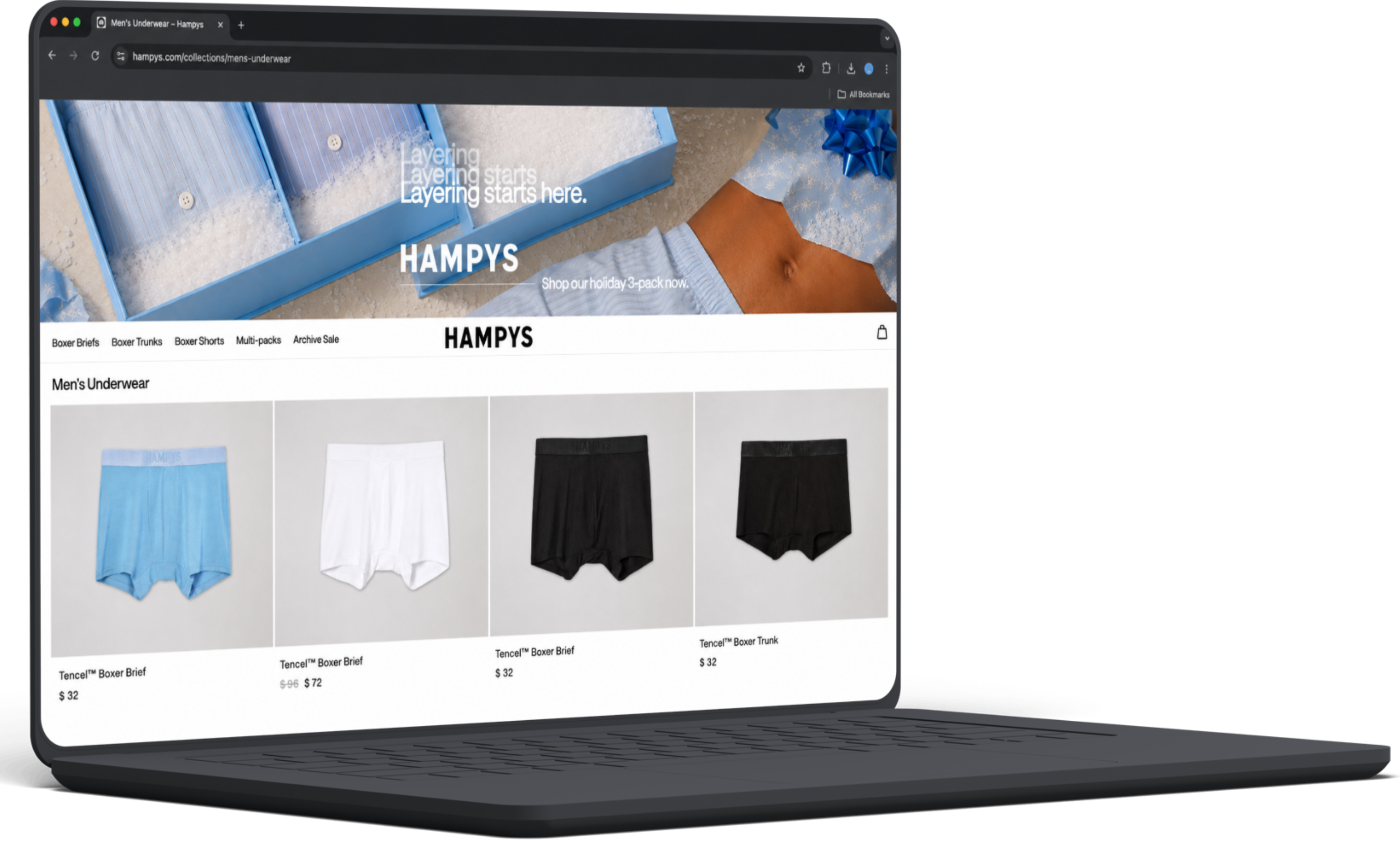 Hampys holiday campaign displayed on the Hampys website on a laptop