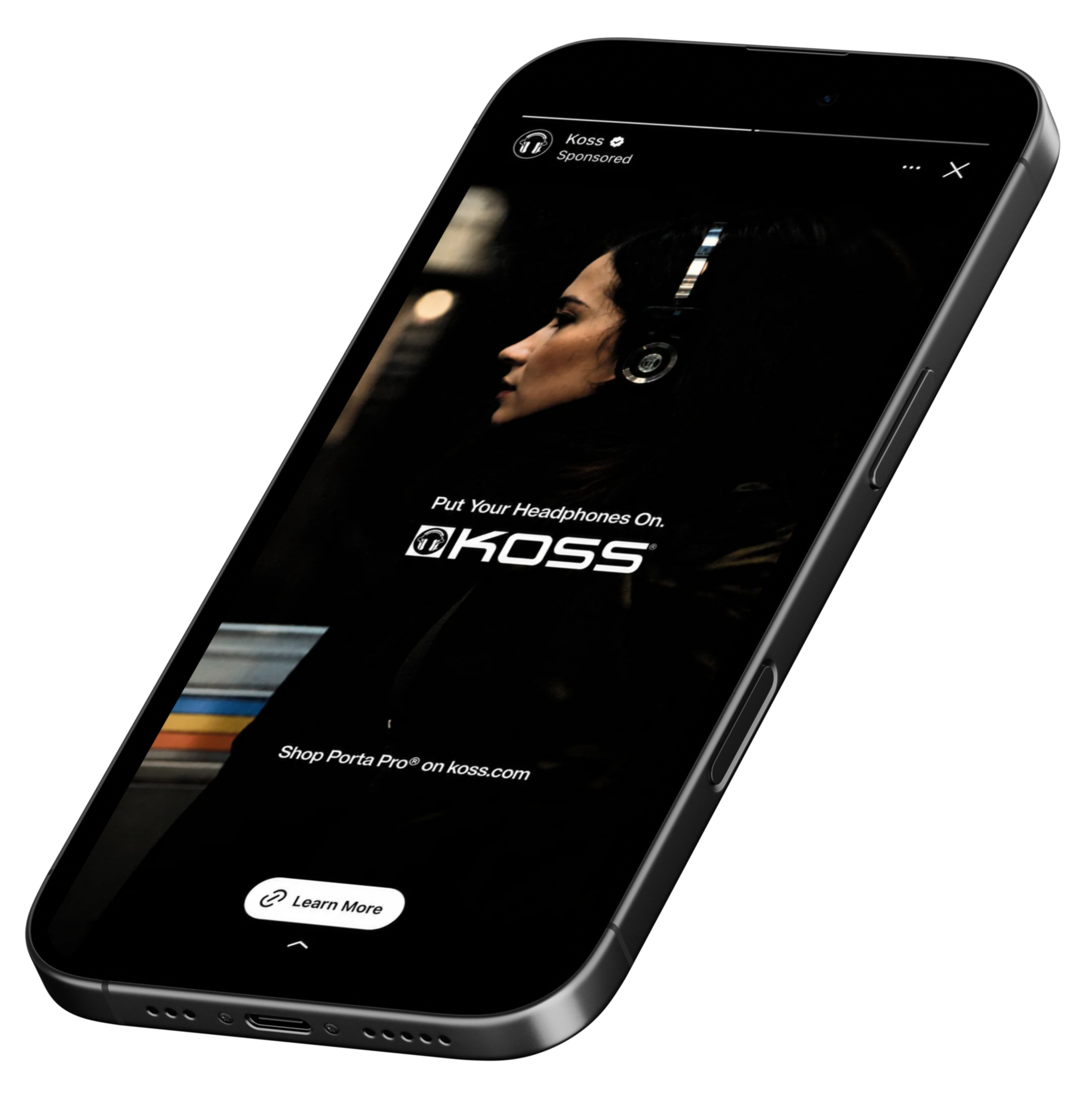 Koss sponsored mobile advertisement displayed on a smartphone